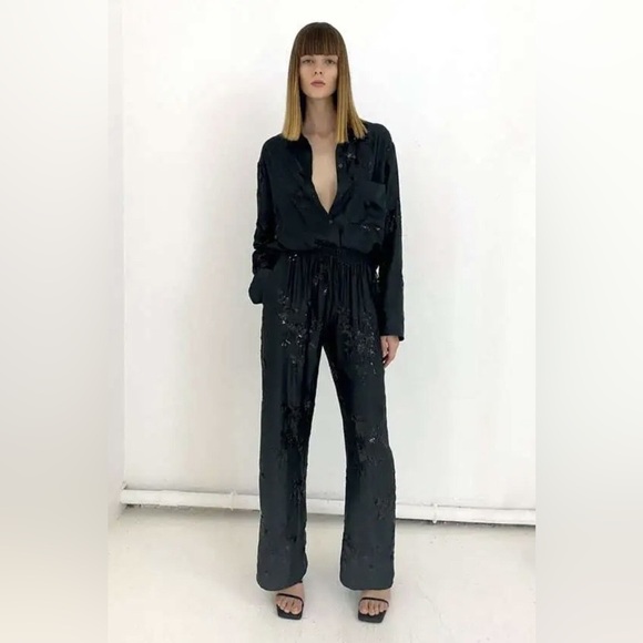 NWT Black Floral Embellished Pants - Picture 16 of 17